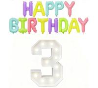 Luci LED Con Numeri Da 0 A 9, Lampade Palloncini Decorativi For Decorazioni Di Compleanno, Feste In Casa(Number 3,120cm/4ft)