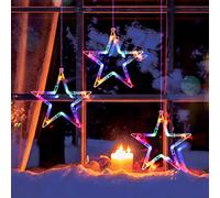 Luci LED Natale di 3Stelles, ELKTRY 30LEDs 90cm Tenda Luminosa Natale a Batteria Cambiano Colore con Timer 8 Modalità IP44 Impermeabilità, Luci Natale Stelle Bianco Caldo e Colore con 4 Ganci