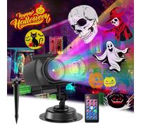 Luci Natale e Halloween Esterno, Proiettore Natalizio e Halloween 2 in 1 con 12 Diapositive 8 Motivi 10 Colori Effetto Onda, Impermeabile con Telecomando per Decorazioni