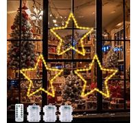Luci Natale Esterno, 3 Pezzi Luci Natale Stelle de Batteria per Tenda, 8 Modalità Bianco Caldo, Timer, 40 LED Stella Luminosa Natale da Esterno per Albero di Natale, Finestra, Porta, Matrimonio, Festa