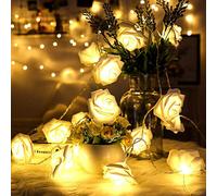 Luci Natale Ghirlanda con 10 Rose luminose bianche a led luce calda cavo 2 metri