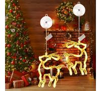Luci Natalizie, 2 Pezzi 10 LED Alce di Natale Luminosa con Ventose, Bianco Caldo Luminarie Natalizie, Decorazioni Natalizie per Albero di Natale, Finestra, Porta, Matrimonio, Bar