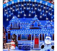 Luci natalizie per esterni, luce natalizia a LED per esterni, timer e memoria, 8 modalità di sospensione, con 108 gocce per grondaia (blu e bianco, 1,5 m, 486 LED)