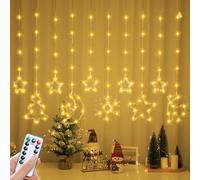 Luci natalizie per finestra con telecomando, 10 pezzi, 3 m, 120 LED, decorazione natalizia per finestre, luci LED, stelle, luna, albero di Natale, fiocchi di neve, alce per ramadan, feste (luce calda)