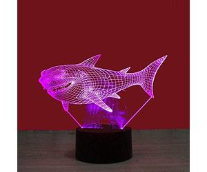 Luci Notturne 3D da Tavolo con Telecomando e Smart Toccare Pesce Squalo Camera da Letto per Bambini Regalo Natale Casa Decorazione