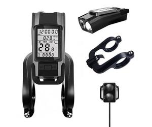 Luci per bicicletta con tachimetro e contachilometri, ricaricabile tramite USB, impermeabile, 4 modalità, 3 suoni, super luminose
