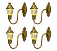 Luci per casa delle bambole da 4 pezzi, lampada per casa delle bambole vintage Accessori in resina con illuminazione a LED calda per mini scene, Oro, Stile-1