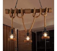 Luci per navi nautiche Lampada a corda Lampada industriale a gabbia per uccelli Lampada a sospensione a 3 luci Lanterna con struttura a gabbia in corda, Decorazione in legno Lampadario vintage Lampada