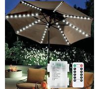 Luci per ombrellone, 104 LED impermeabili a batteria con telecomando, 8 modalità di illuminazione per esterni, patio, giardino, tende da campeggio (bianco)