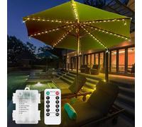 Luci per ombrellone, 104 LED impermeabili a batteria con telecomando, 8 modalità di illuminazione per esterni, patio, giardino, tende da campeggio (Bianco caldo)