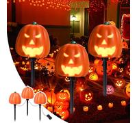 Luci per sentieri di zucca di Halloween Luci di zucca di Halloween Luci con volti lampeggianti animati che parlano per esterni Giardino Passerella Cortile vialetto Prato Decorazione per feste 3 in 1