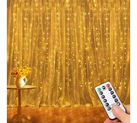 Tenda luminosa, ghirlanda luminosa 2,4 x 1,8 m, 8 modalità di illuminazione, USB dimmerabile, con timer, ganci e telecomando, impermeabile IP65, decorazione della finestra, Natale, matrimonio,
