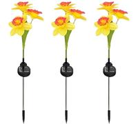 Luci solari a 3 teste, 3 luci solari a forma di narciso, gialle, luci da giardino impermeabili per esterni, luci a LED per prato paesaggistico