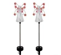 Luci solari a forma di angelo, confezione da 2 statue a LED multicolore, decorazione commemorativa per esterni, resistenti alle intemperie, per cimitero, cortile, passerella commemorativa (rosa)