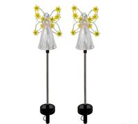 Luci solari a forma di angelo, confezione da 2 statue a LED multicolore, decorazione commemorativa per esterni, resistenti alle intemperie, per cimitero, cortile, passerella commemorativa (giallo)