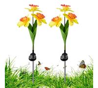Luci solari a forma di narciso, 2 pezzi, luci solari da giardino, ornamenti da giardino | IP 65 impermeabile 3 teste LED narcisi fiori lampada a LED per esterni lampada solare per