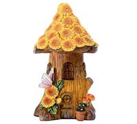 Luci Solari a Fungo 8, 5x4, 5 pollici Casa delle Fate in Resina con Girasole e Farfalla Statue da Giardino Solari Energetiche Resistenti alle Intemperie per Patio Cortile Prato Decorazione del