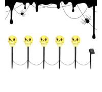 Luci solari a picchetto per Halloween, per esterni, 5 pezzi, impermeabili | Teschio da cortile per il Ringraziamento, casa infestata, tomba, marciapiede, prato, sentiero, balcone, esterno, paesaggio