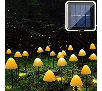 Luci Solari da Esterno Giardino Fungo 5M, 20 LED Catena Luminosa Esterno Solare, 8 Modalità Impermeabile Lampade Fungo Decorativi Natale per Fiori, Prati, Festa, Recinzione, Nozze, Bianco Caldo