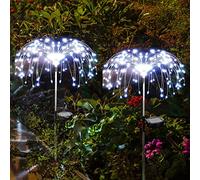 Luci Solari da Giardino - 2 Pezzi 120 LED Fuochi d'Artificio Solari, Luci Fatate Natalizie - Led Luci Solari Giardino Decorative per Aiuola,Feste, Vaso,Casa, Prato, Balcone（Bianco）