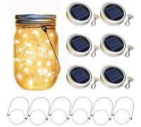 Luci solari da giardino con coperchio per barattolo, confezione da 6 lanterne a LED impermeabili (barattoli non inclusi), luci decorative per interni ed esterni (bianco caldo)
