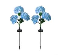Luci solari da giardino per esterni, a 3 teste, fiori di ortensia, paletti decorativi a LED, con sensore di luce, impermeabili, in acciaio inox, per vialetti, patio, cortile, prato, blu e viola
