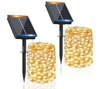 Luci Solari Esterno【2 Pacchi】16+2M 160LED Luci Solari da Giardino IP65 Impermeabili Bianco Caldo 8 Modalità, Catena Solar Esterno Decorative Giardino Albero Patio Terrazze Festival Matrimoni