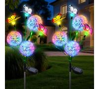 Luci Solari Esterno, 2 Pezzi Luci Solari da Giardino Esterno con Tarassaco e Farfalle, Lampade Solare Esterne Impermeabili, Decorazioni Giardino per Patio Terrazzo Cortile Natale