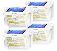 Luci Solari Esterno, 231 Faretti Solari a Led da Esterno, 300° Super Luminoso, 3 Modalità con Sensore di Movimento, Lampada da Parete Impermeabile IP65 per Giardino, Patio e Garage - 4 Pezzi Bianco