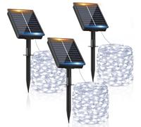 Luci Solari Esterno【3 Pacchi】12+2M 120LED Luci Solari da Giardino IP65 Impermeabili Bianco Freddo 8 Modalità Catena Luci Solari Esterno Decorative Giardino Albero Patio Terrazze Matrimonio Festa