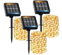 Luci Solari Esterno【3 Pacchi】- 16+2M 160LED Luci Solari da Giardino IP65 Impermeabili Bianco Caldo 8 Modalità, Catena Luci Solari Esterno Decorative Giardino Albero Patio Terrazze Festival Matrimoni