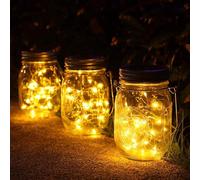 Luci Solari Giardino - 3 Pezzi Lampada 30 LED da Esterno Impermeabile barattolo Natale Feste Camera da Letto Decorazioni (Bianco caldo)