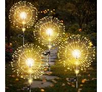 Luci Solari Giardino Esterno 4 Pezzi 122 LED Solare Fuochi d'artificio, Luci Solari da Giardino Decorative IP65 Impermeabile per per il Patio Giardino,Balcone