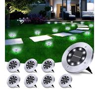 Luci Solari Giardino Esterno, BrizLabs 8 LEDs Luce Sepolta Lampada Solare da Esterno Faretti Led Solari Impermeabile Luci Terra Giardino per Prato Vialetto Scala Paesaggio, Bianco Freddo 8 Pezzi