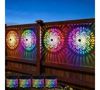 Luci solari mandala da parete per esterni, proiettore mandala solare in sette colori, impermeabile, in metallo, decorazione per giardino, patio, cortile, cortile (4 pezzi)