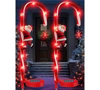 Luci solari per bastoncini di caramella, decorazioni natalizie, luci solari per vialetti di Natale, decorazioni per esterni con fiocchi di neve e Babbo Natale e scintillio per giardino, patio, vialetto, prato, 2 confezioni