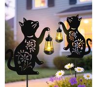 Luci solari per esterni, confezione da 2 luci solari a forma di gatto nero, regalo di compleanno per donne, mamma, amanti dei gatti, festa della mamma, Natale, lanterna da appendere in metallo