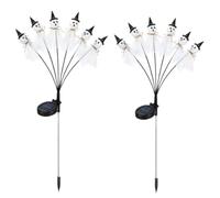 Luci solari per esterni di Halloween, 71 cm, luci da cortile con 6 LED, impermeabili IP65, picchetti da giardino spettrali per sentieri, patio e forniture per feste (verde + viola, 2 pezzi)
