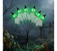 Luci solari per esterni di Halloween, 71 cm, luci da cortile con 6 LED, impermeabili IP65, picchetti da giardino spettrali per vialetti, patio e feste (verde, 1 confezione)