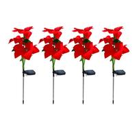 Luci solari per fiori 4 pezzi Stelle di Natale solari impermeabili Fiori artificiali di Natale Luce con paletto per percorso Cortile Giardino Patio Prato all'aperto