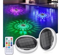 Luci Solari per Piscina Fuori Terra, Luci Solari Galleggianti Piscina con Telecomando, Cambia Colore RGB, Temporizzazione, IPX7 Impermeabile luce Piscina Per Bagno Spa, Giardino Stagno, 2 Pezzi