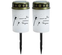 Luci solari per tombe, candele per cimitero alimentate a energia solare, 2 pezzi, 5, 6x2, 8 pollici, luci solari impermeabili per cimitero, lanterne commemorative senza fiamma con picchetto da terra