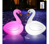 Luci solari ricaricabili gonfiabili a forma di cigno - Decorazione galleggiante a LED impermeabile con bagliore che cambia colore, per cortile, spa, patio, festa di nozze (confezione da 2)