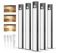 Luci sottopensile da cucina nere ricaricabili - Confezione da 5 e 3 livelli di luminosità, luci con sensore di movimento per interni, lunga durata - Luce magnetica adesiva per armadietti, guardaroba e