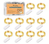Vacoulery Luci Stringa con Batteria Filo Di Rame Lucine Decorative, 1M 10LED Luci Led Micro Catena Luminosa Di Lampada d'Atmosfera, Luci Della Bottiglia per Giardino Natale, Bianco Caldo (10Pezzi)