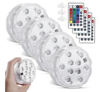 Luci subacquee a LED, illuminazione subacquea IP68 con telecomando, timer, 10 LED RGB, ventose, 16 colori, per piscina, laghetto, acquario, festa, matrimonio, Halloween, 4 pezzi