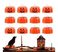 Luci tremolanti a forma di zucca senza fiamma | 12 lampade a LED a batteria per Natale, giardino, buffet