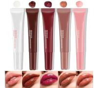 Lucidalabbra Idratante Set, Lucentezza Elevata Finitura in Vetro, Colori Nudi Idratanti Glitterati Rimpolpanti Rossetto Liquido E Gelatinoso per Ragazze E Donne (5 Pezzi)