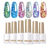 Lucidante in gel glitterato, per manicure, confezione da 6 pezzi, smalto per unghie in gel luccicante, accessori per il trucco da donna, rivestimento superiore in ammollo