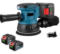 Lucidatrice a batteria - lucidatrice per legno, motore senza spazzole, 500w, levigatrice rotorbitale per legno, con 2 batteria al litio da 21V 2000mAh , 6 velocità variabile 10700RPM max, base 125mm